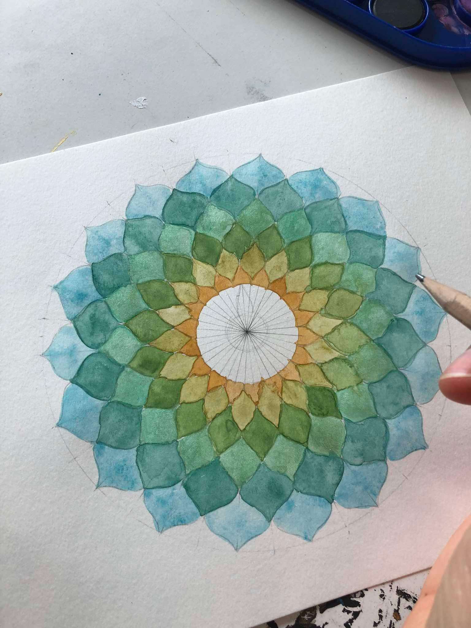 Lotus Mandala Tibetan Watercolor